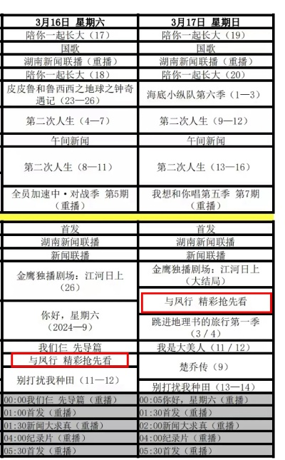 湖南卫视节目表概览，重温昨天的精彩瞬间